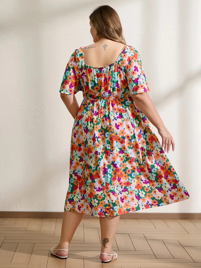 Floral Print Twist Knot Midi Dress