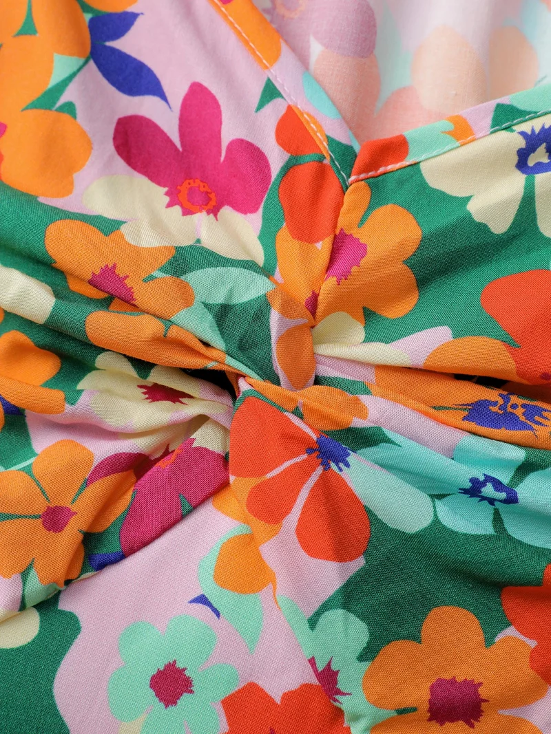 Floral Print Twist Knot Midi Dress