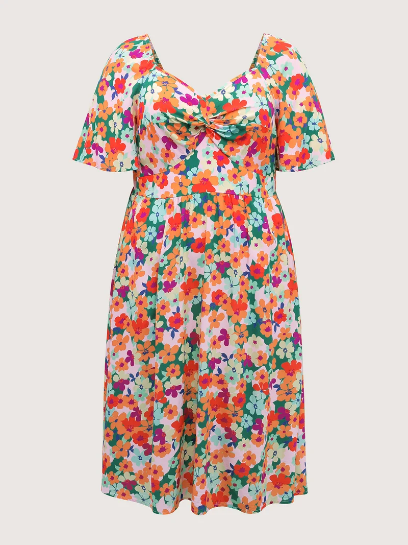 Floral Print Twist Knot Midi Dress