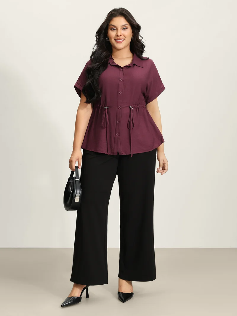 Adjustable Drawstring Button-Down Shirt