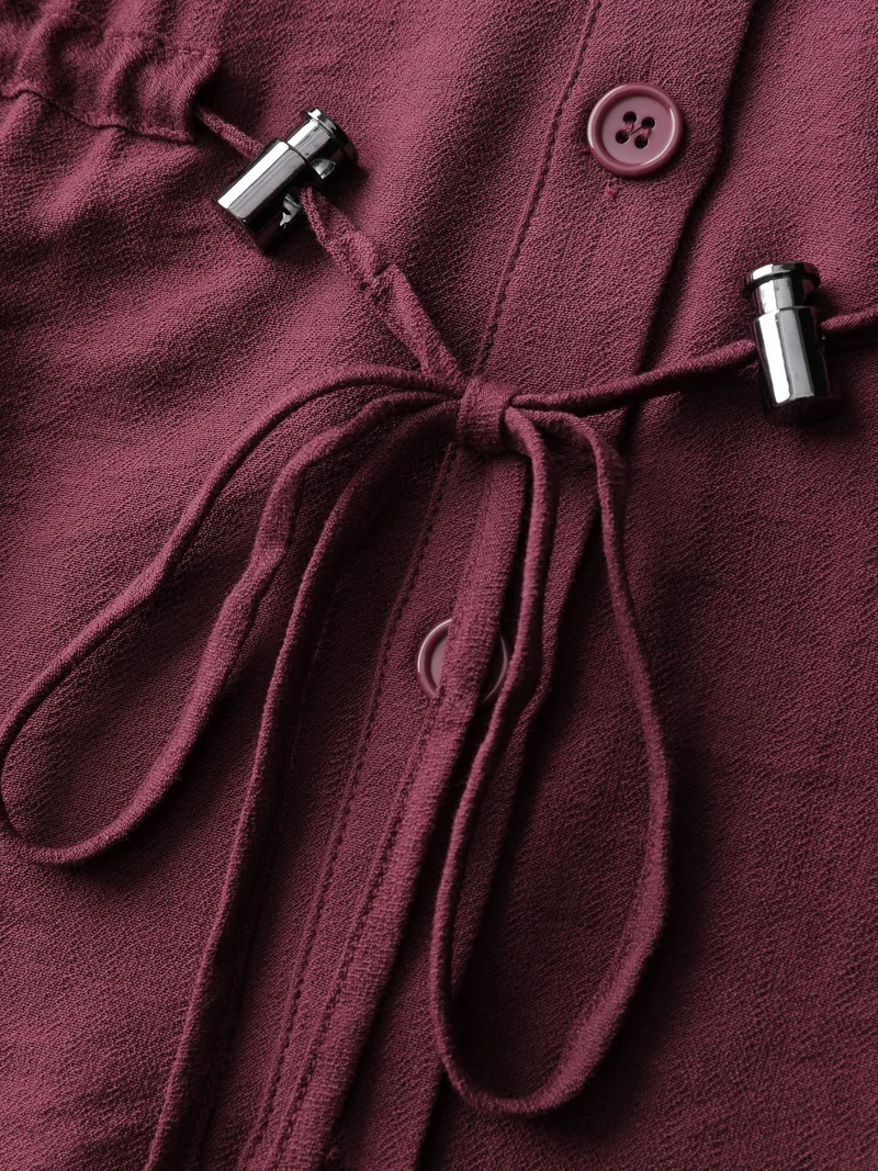 Adjustable Drawstring Button-Down Shirt