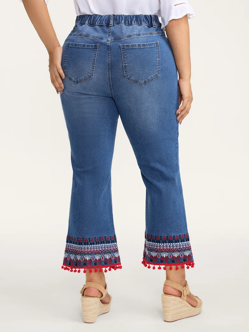 Stretch Christmas Color Contrast Bootcut Jeans
