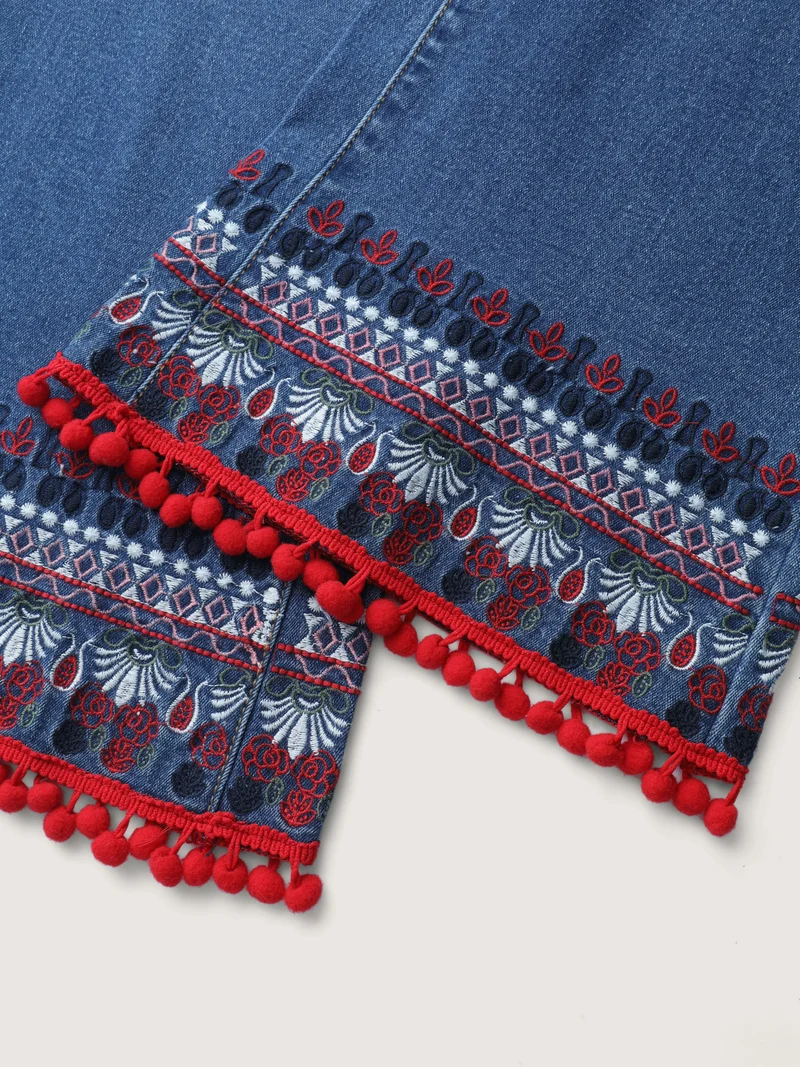Stretch Christmas Color Contrast Bootcut Jeans