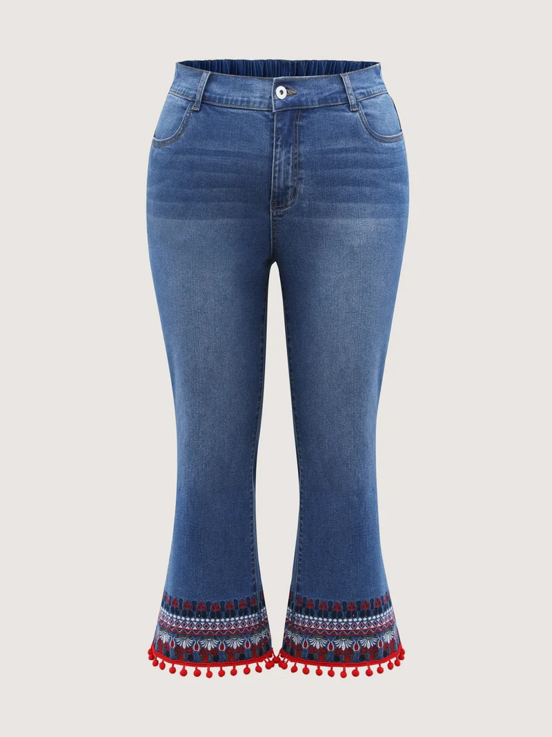 Stretch Christmas Color Contrast Bootcut Jeans