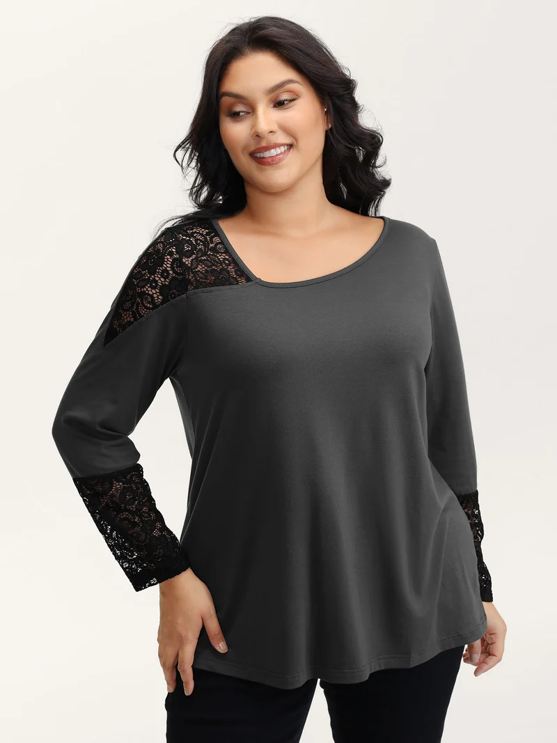 Supersoft Sheer Lace Solid T-Shirt