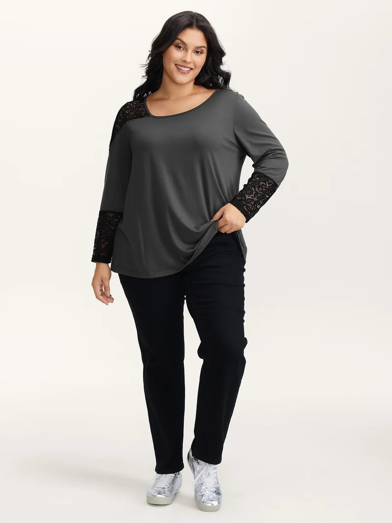 Supersoft Sheer Lace Solid T-Shirt