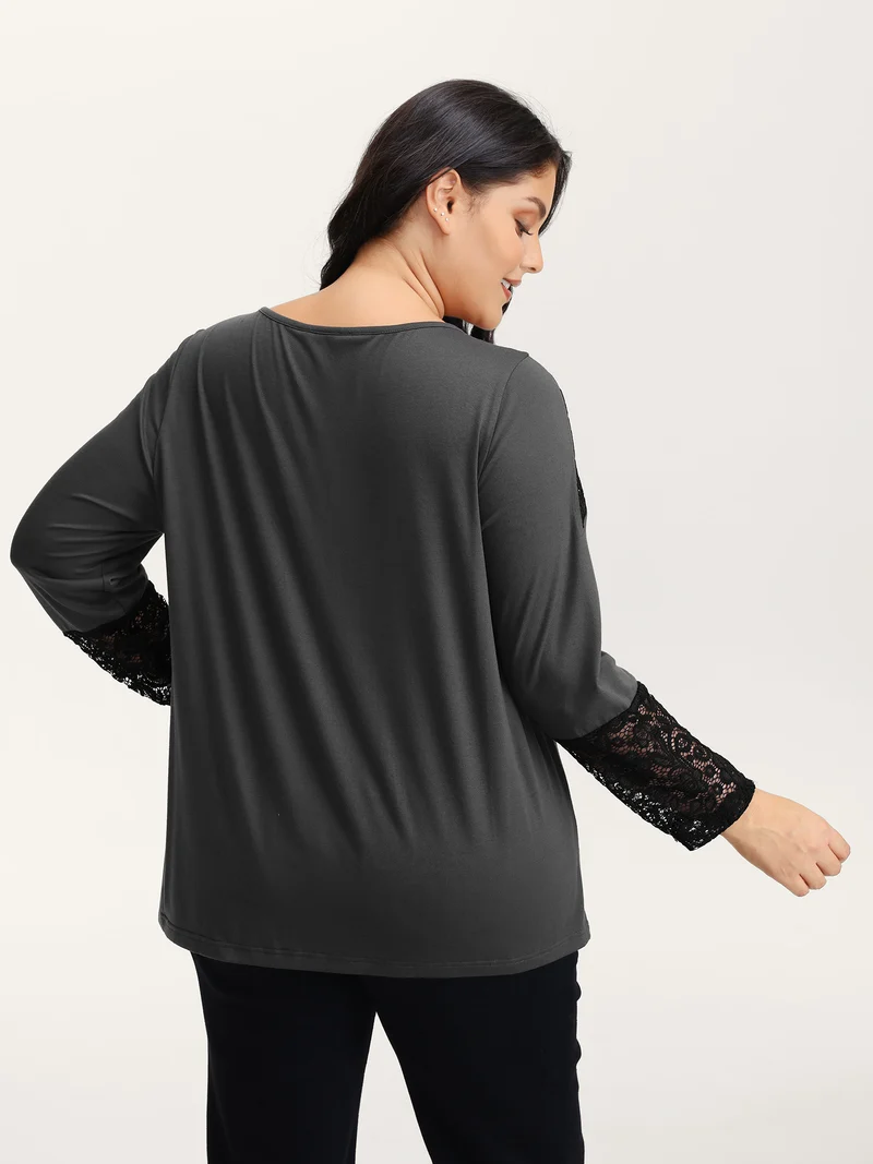 Supersoft Sheer Lace Solid T-Shirt