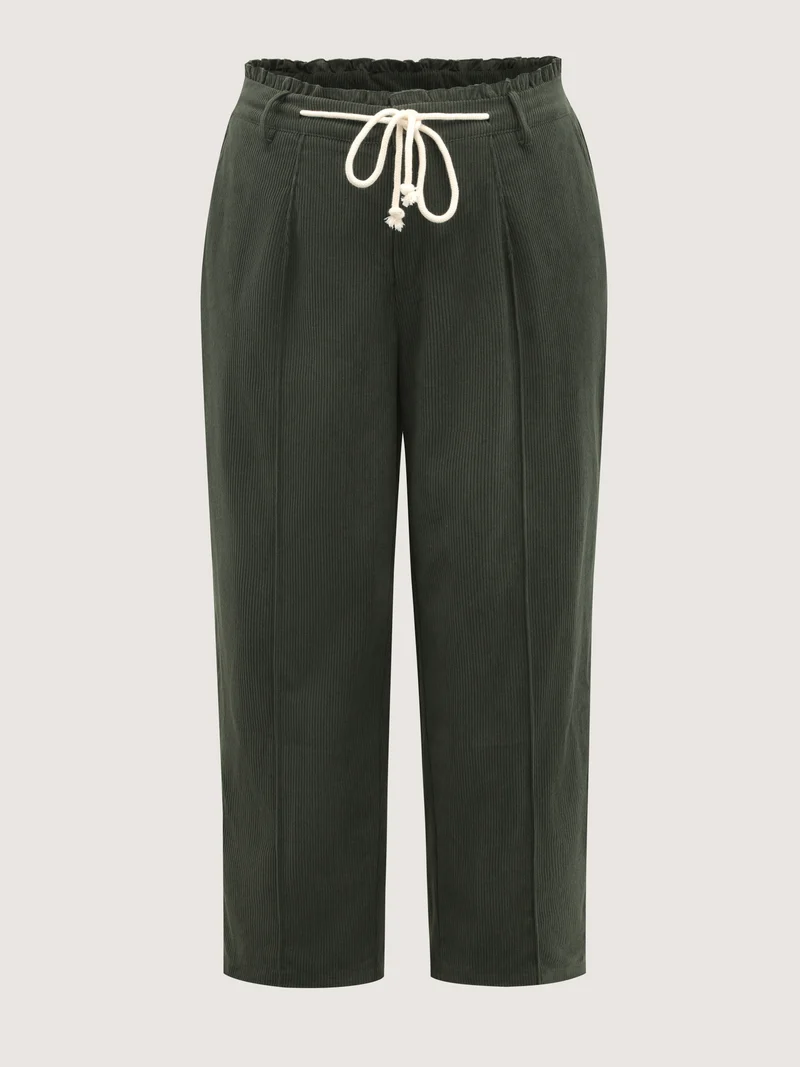 Textured Drawstring Waist Pleated Pants