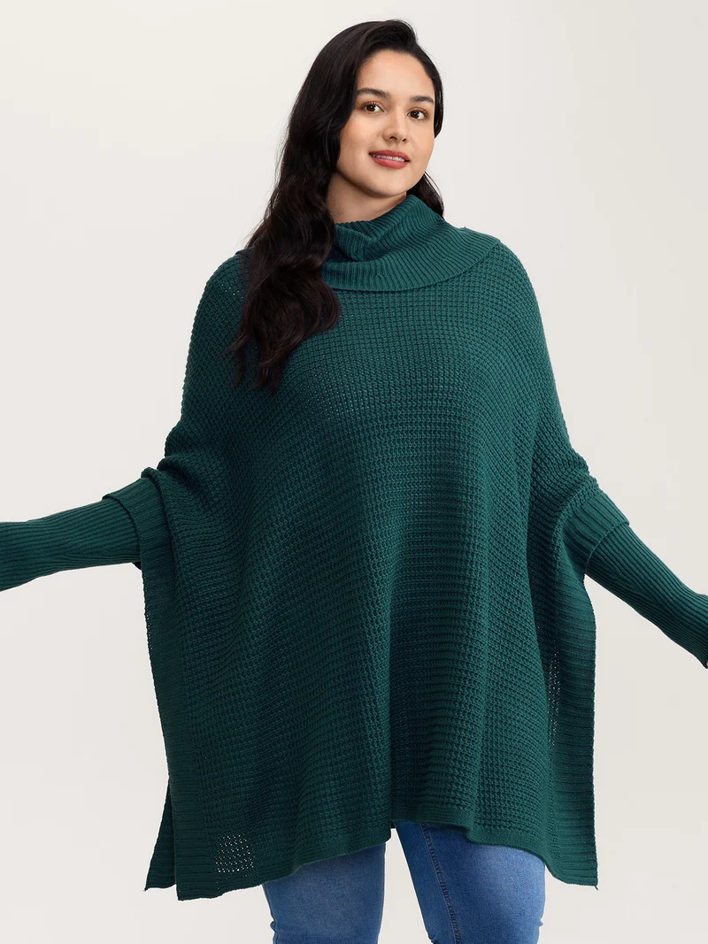 Cape-Style Turtleneck Textured Pullover