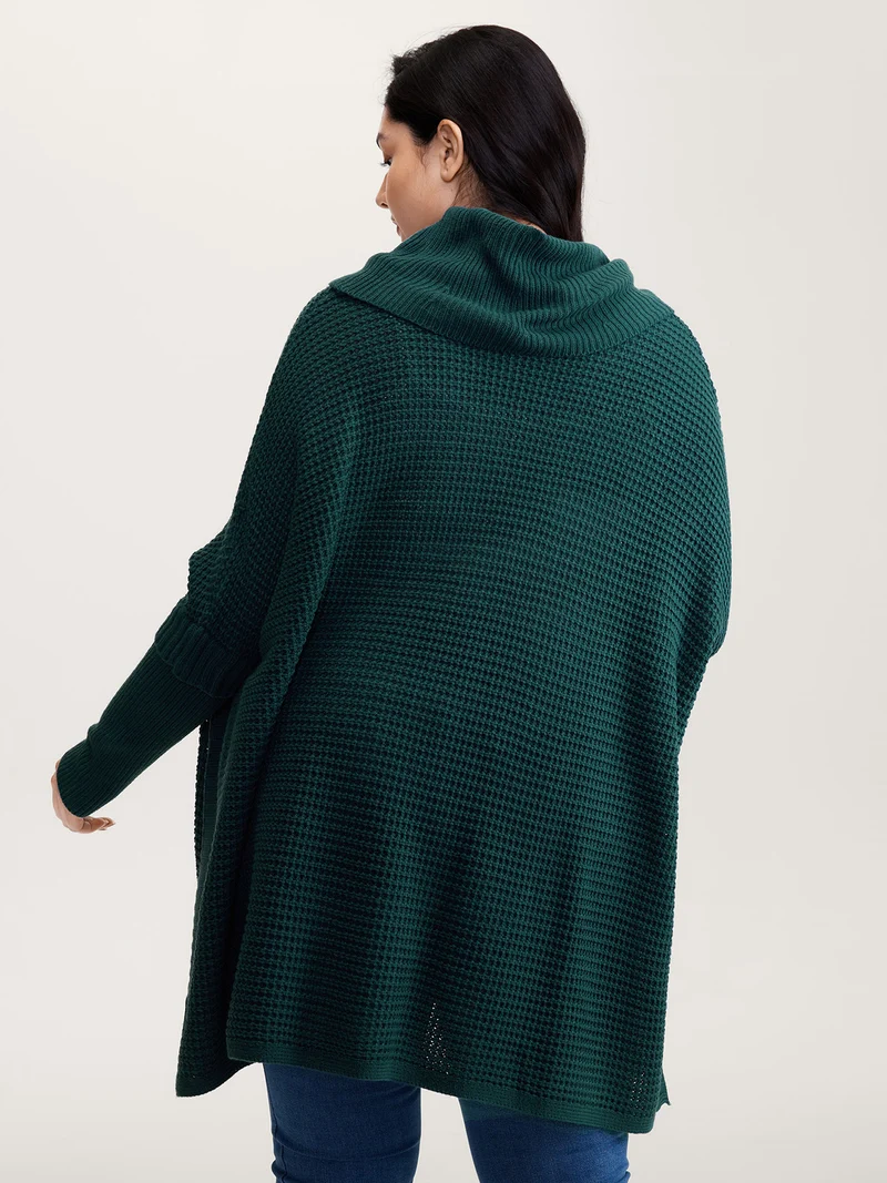 Cape-Style Turtleneck Textured Pullover