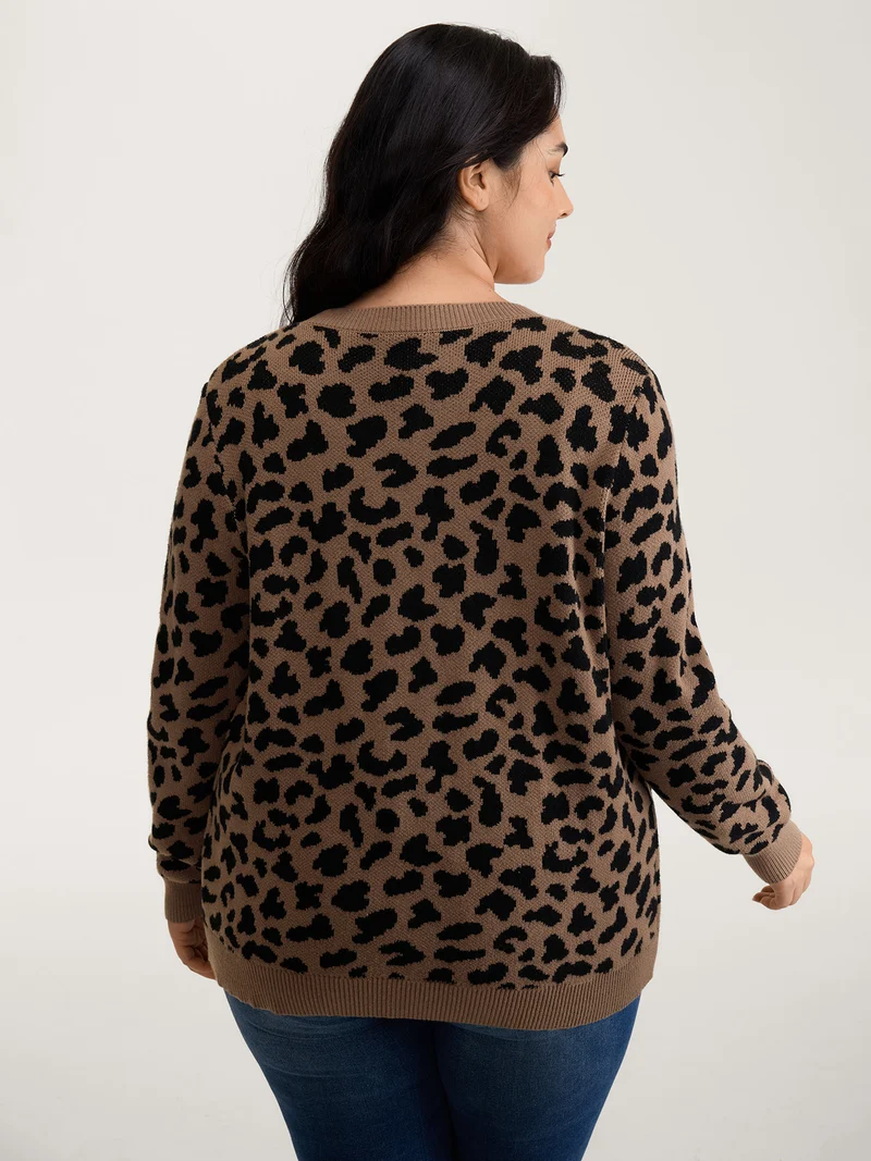 Supersoft Leopard Print Pockets Contrast Knit Cardigan