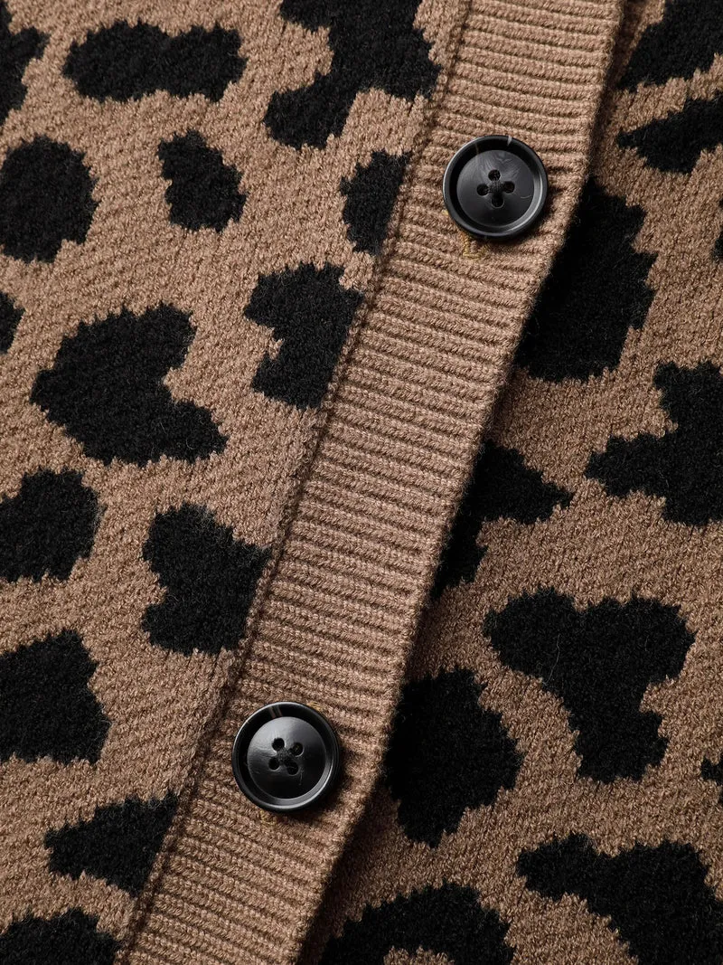 Supersoft Leopard Print Pockets Contrast Knit Cardigan