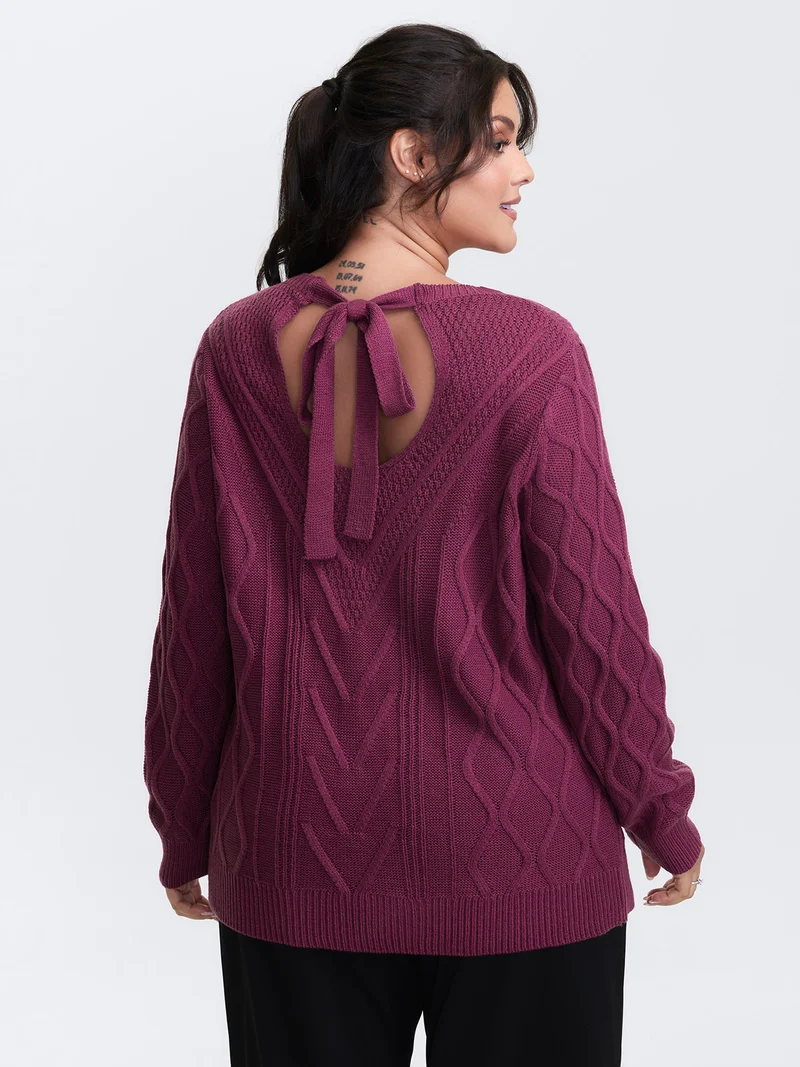 Twist Textured Cut-Out Back-Tie Pullover