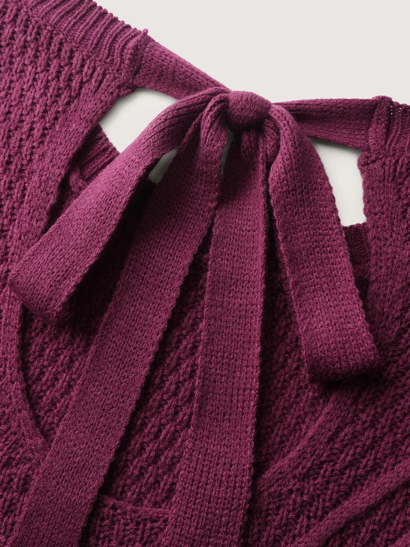 Twist Textured Cut-Out Back-Tie Pullover