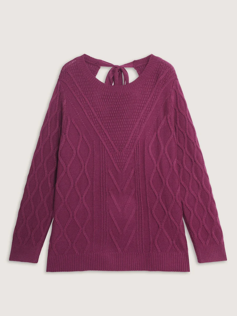 Twist Textured Cut-Out Back-Tie Pullover