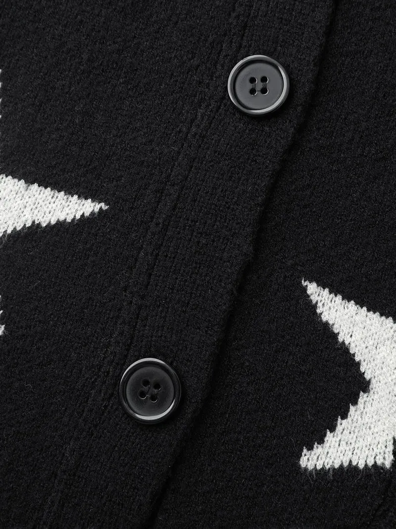 Supersoft Star Jacquard Pockets Button Knit Cardigan