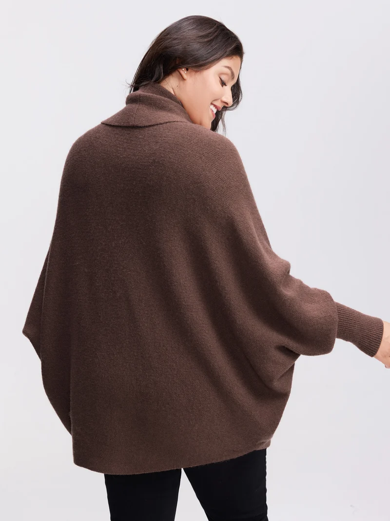 Folded Collar Dolman Sleeve Knit Cardigan