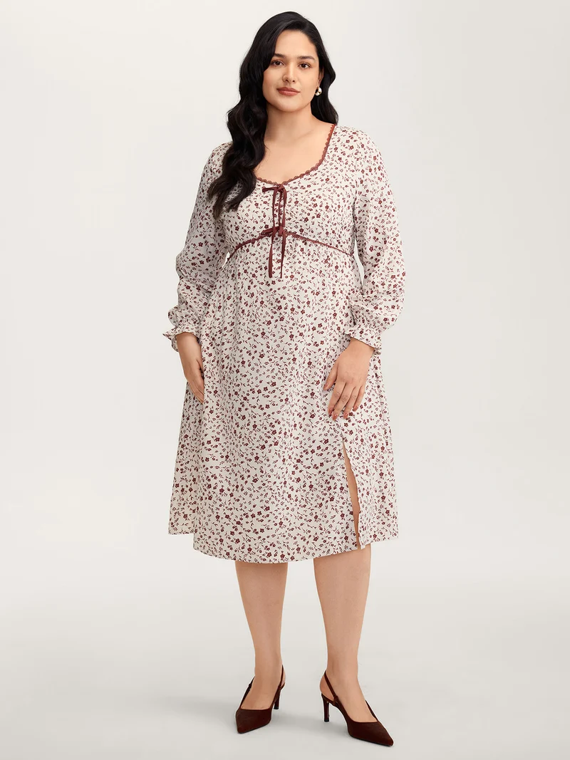 Bowknot Detail Stretchy Waist-Defining Midi Dress