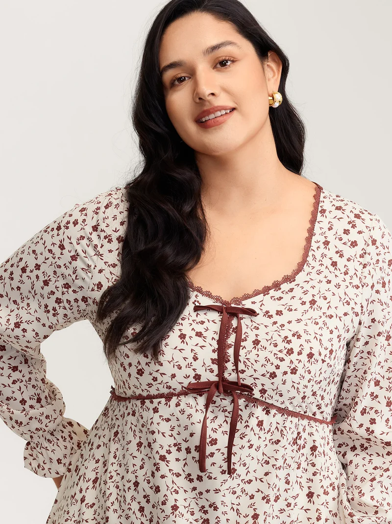 Bowknot Detail Stretchy Waist-Defining Midi Dress