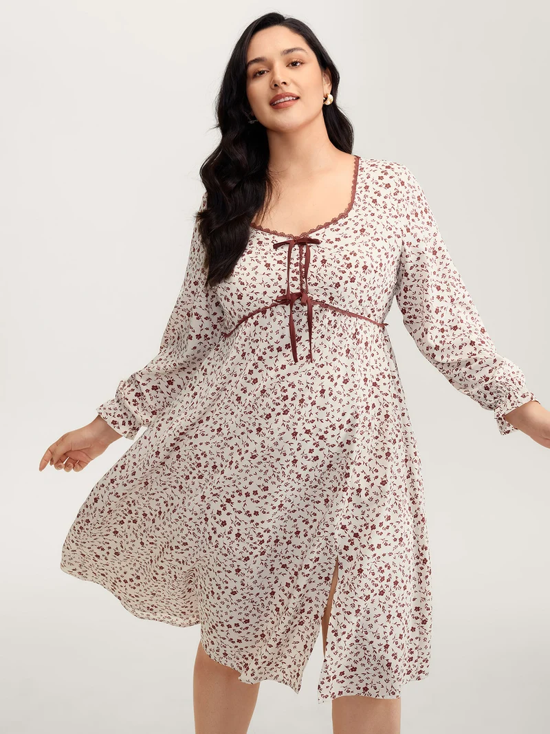 Bowknot Detail Stretchy Waist-Defining Midi Dress