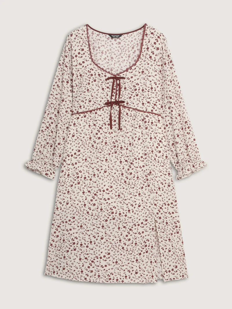 Bowknot Detail Stretchy Waist-Defining Midi Dress