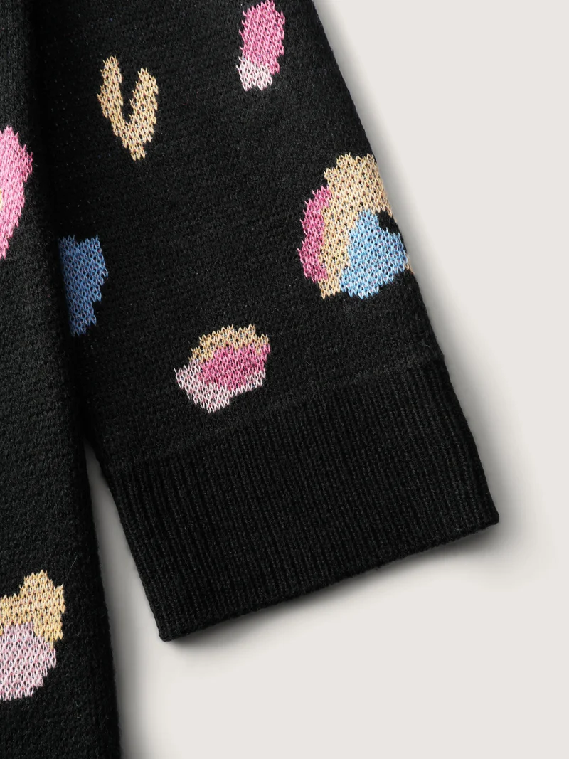 Colorful Leopard Print Pockets Knit Cardigan