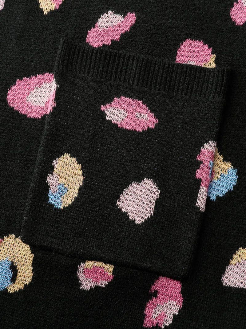 Colorful Leopard Print Pockets Knit Cardigan