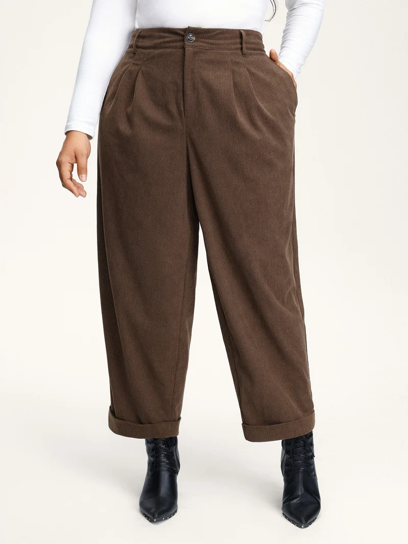 Textured Rolled Cuffs Straight Leg Pants