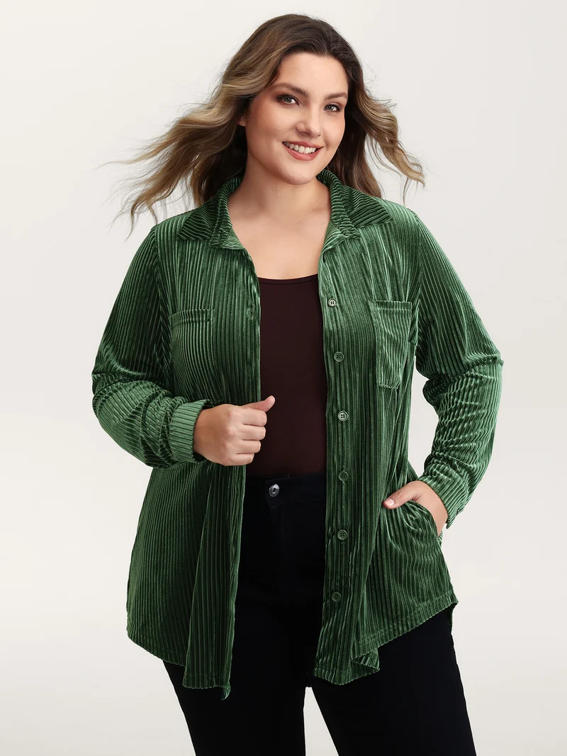 Velvet Textured Pockets Button-Down Shirt