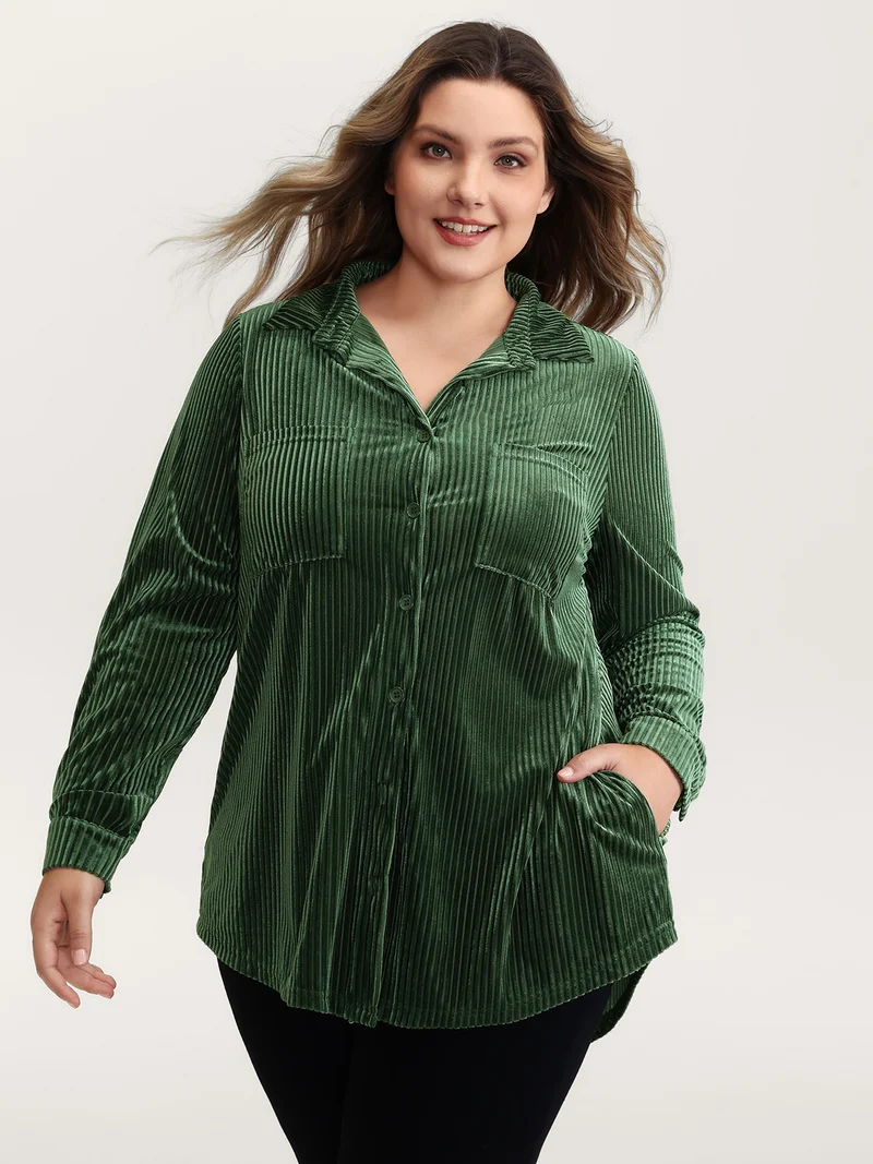 Velvet Textured Pockets Button-Down Shirt