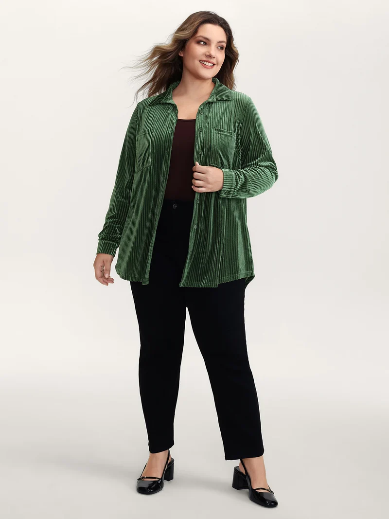 Velvet Textured Pockets Button-Down Shirt