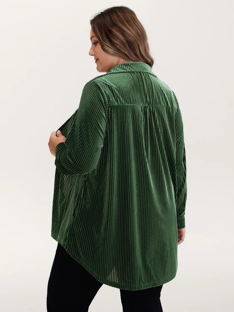Velvet Textured Pockets Button-Down Shirt