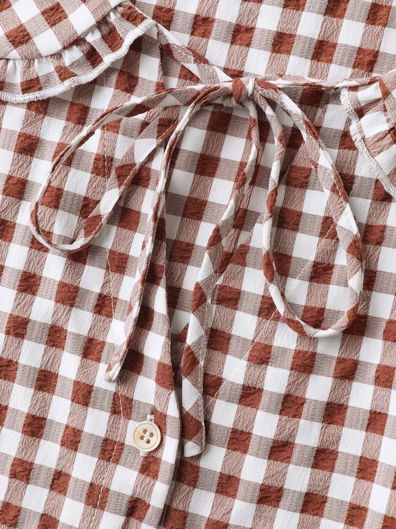 Sweet Gingham Print Placket Button-Down Shirt
