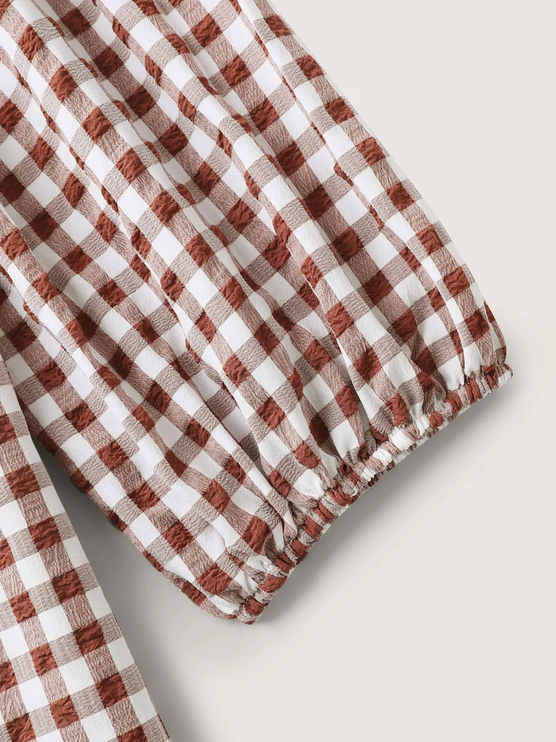 Sweet Gingham Print Placket Button-Down Shirt