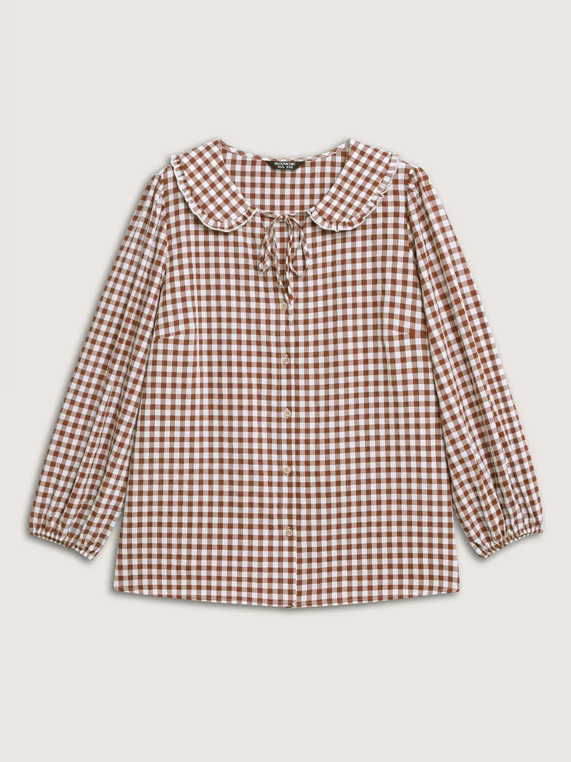 Sweet Gingham Print Placket Button-Down Shirt