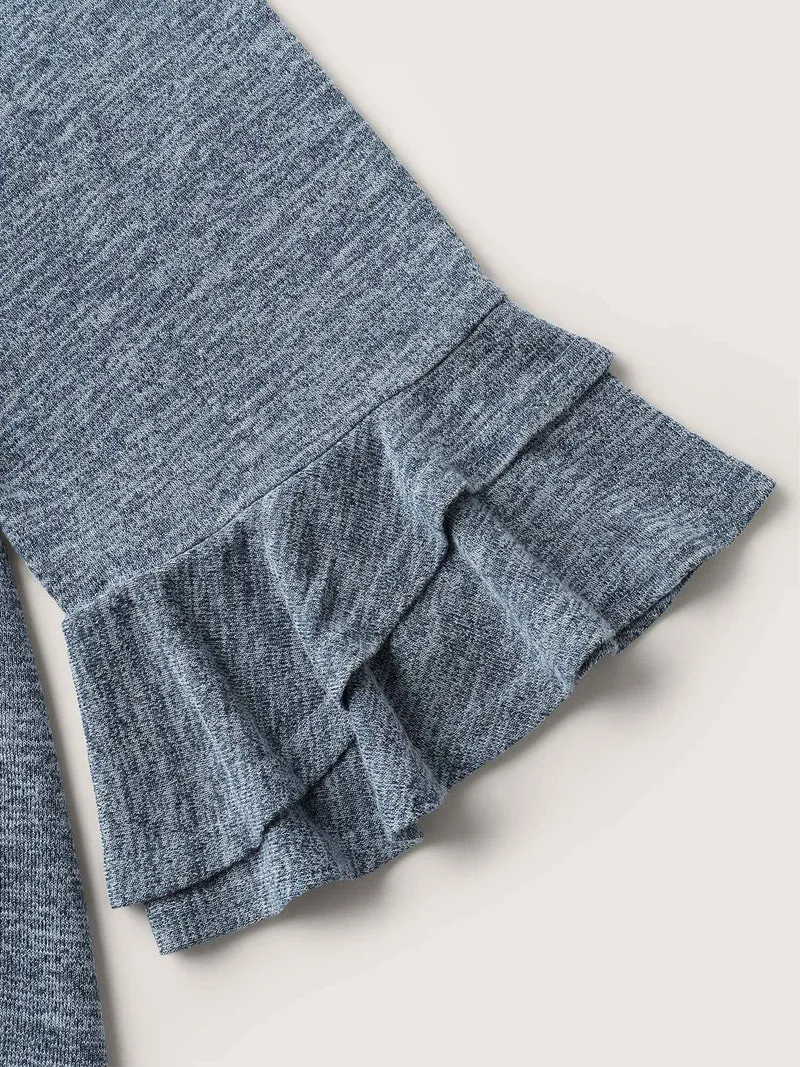 Stretchy Heather Layered Ruffle Sleeve T-Shirt