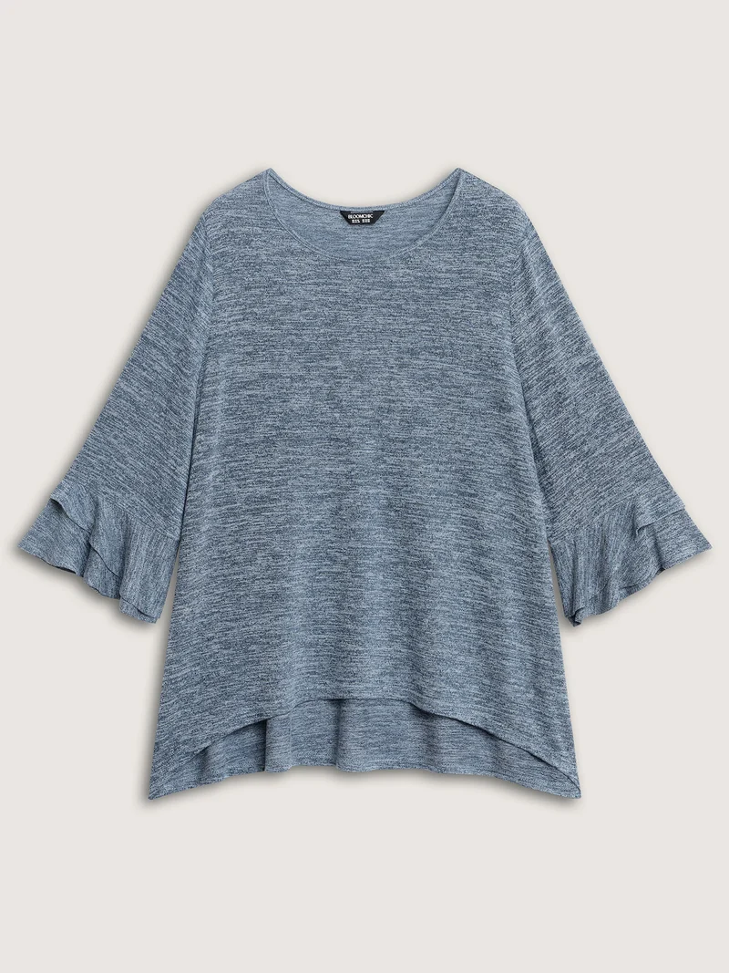 Stretchy Heather Layered Ruffle Sleeve T-Shirt