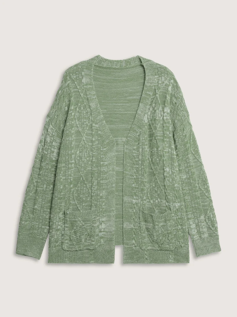 Cable Knit Textured Pockets Knit Cardigan