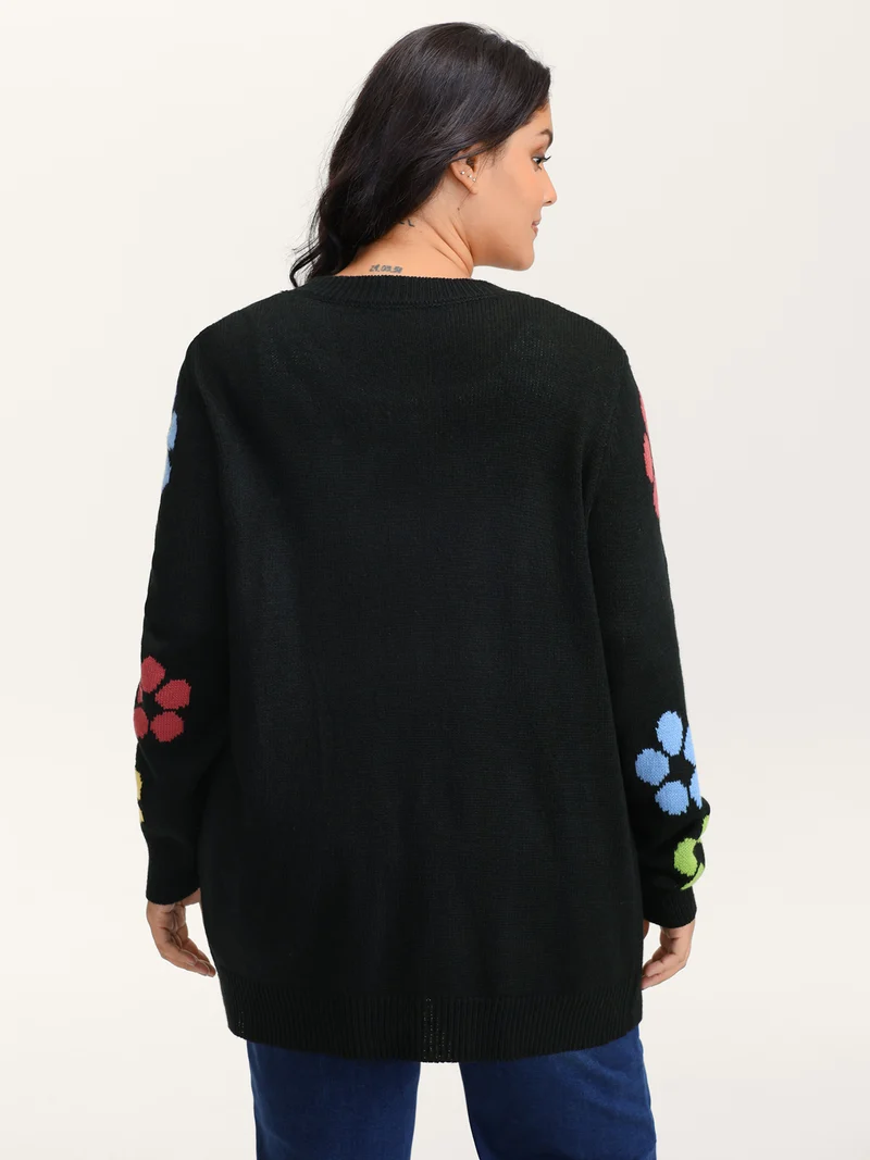 Colorful Floral Pattern Button Knit Cardigan