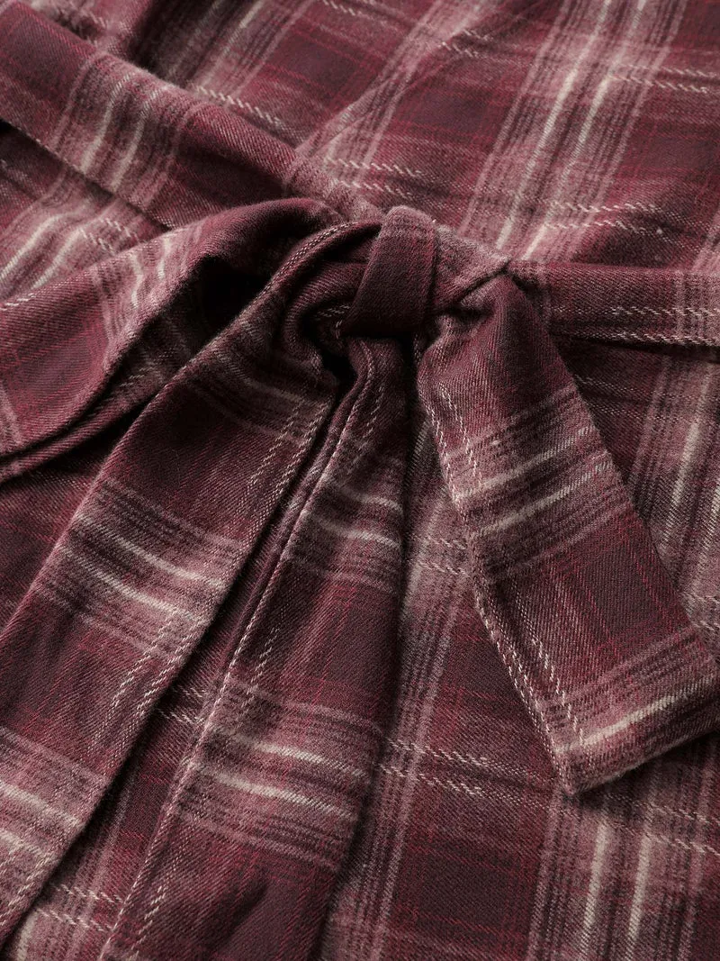 Plaid Asymmetrical Hem Cinched-Waist Coat