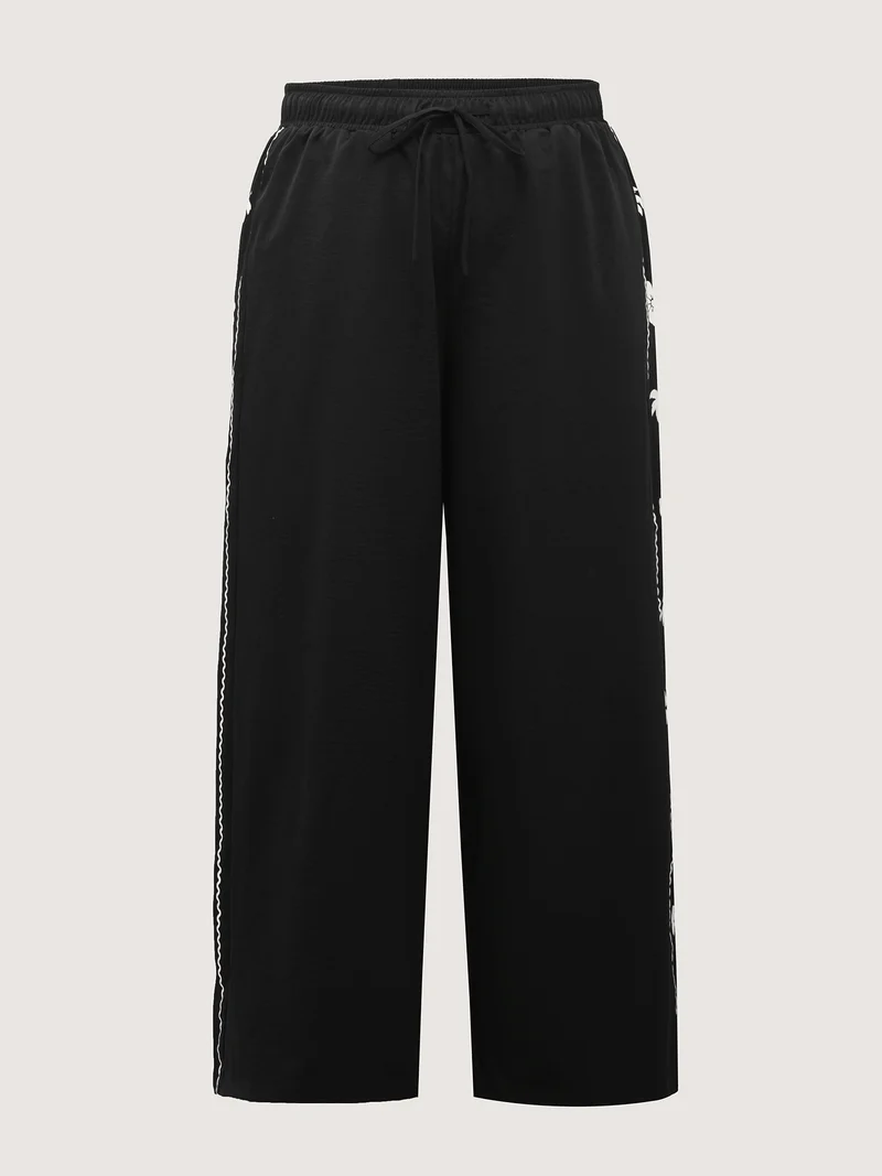 Floral Side Drawstring Wide-Leg Pants
