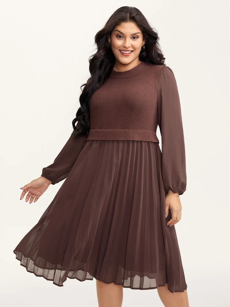 Chiffon Pleated Skirt Layered Midi Dress