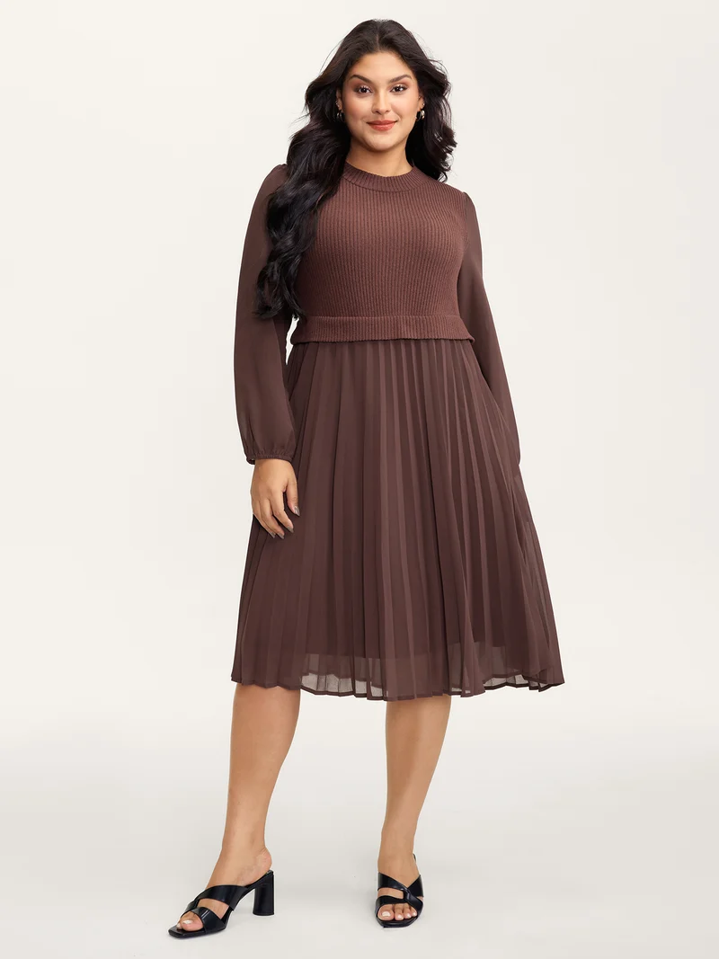 Chiffon Pleated Skirt Layered Midi Dress