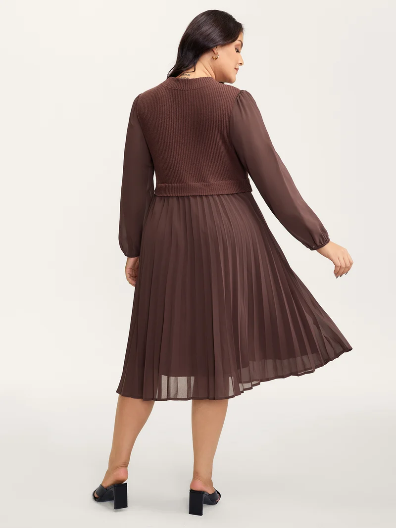 Chiffon Pleated Skirt Layered Midi Dress