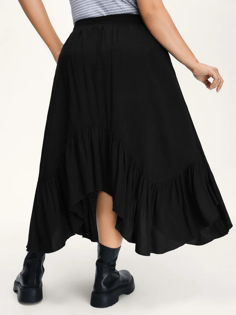 Shirred Wide Waistband Asymmetrical Skirt