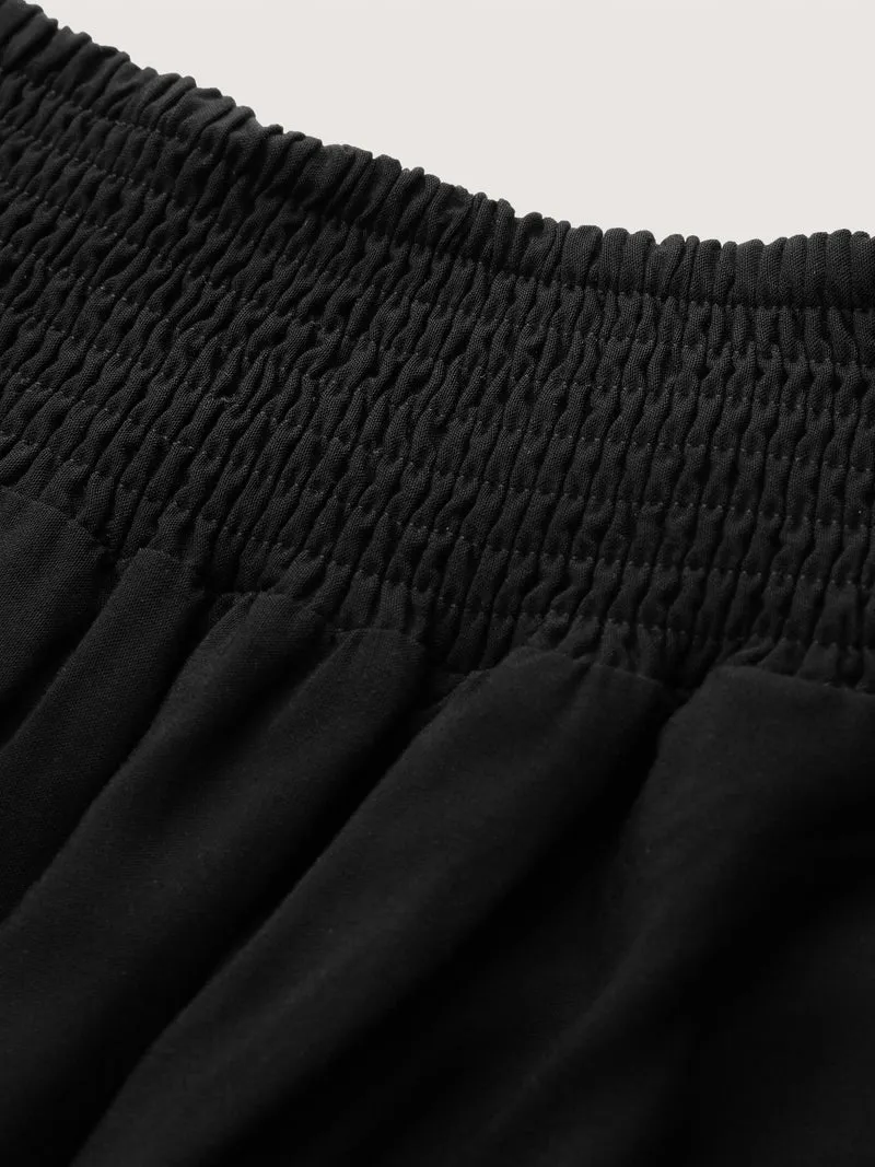 Shirred Wide Waistband Asymmetrical Skirt