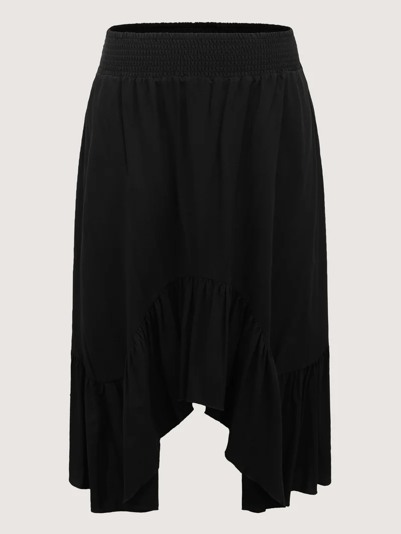Shirred Wide Waistband Asymmetrical Skirt