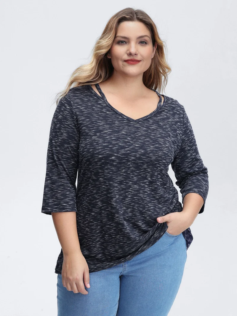 Heather Cut-Out Neckline T-Shirt