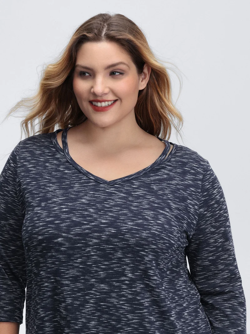 Heather Cut-Out Neckline T-Shirt