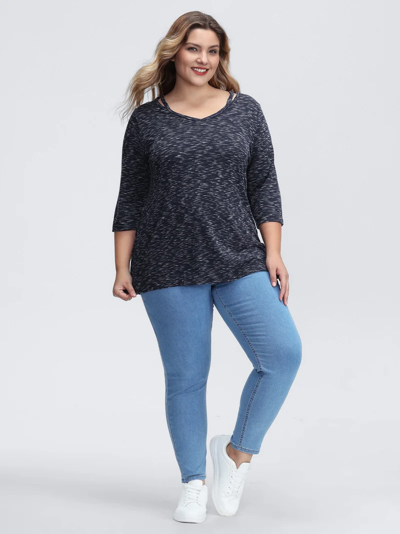 Heather Cut-Out Neckline T-Shirt